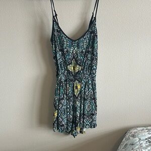 Ultra Flirt Turquoise/Black/Yellow/Green Women's Romper - Small - Rayon